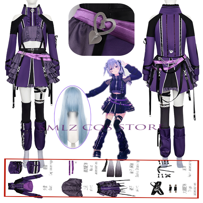 Anime Cosplay Wig - ซูซูกิ ฮานะคอสเพลย์อะนิเมะคอลลาบซีรีส์:เกมฮานะ ซูซูกิชุดไอดอลผู้หญิงสีม่วงชุดอุปกรณ์เสริมวิกผมชุดปาร์ตี้ฮาโลวีน