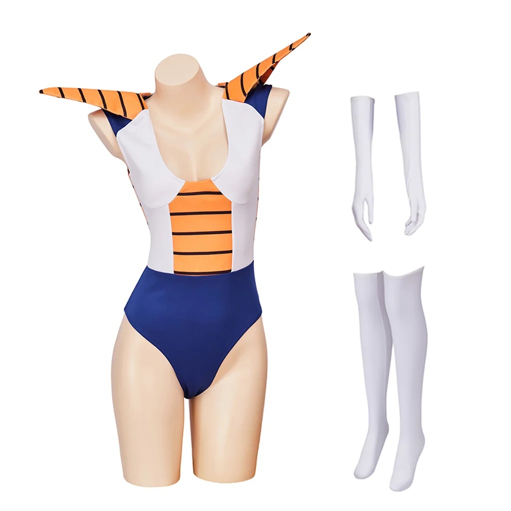 Dragon Ball Saiyan Armor - ชุดคอสเพลย์เซเลอร์จีน เวเจต้า ชุดบอดี้สูทเซ็กซี่สำหรับผู้หญิง พร้อมถุงมือ ถุงน่อง ครบเซ็ต