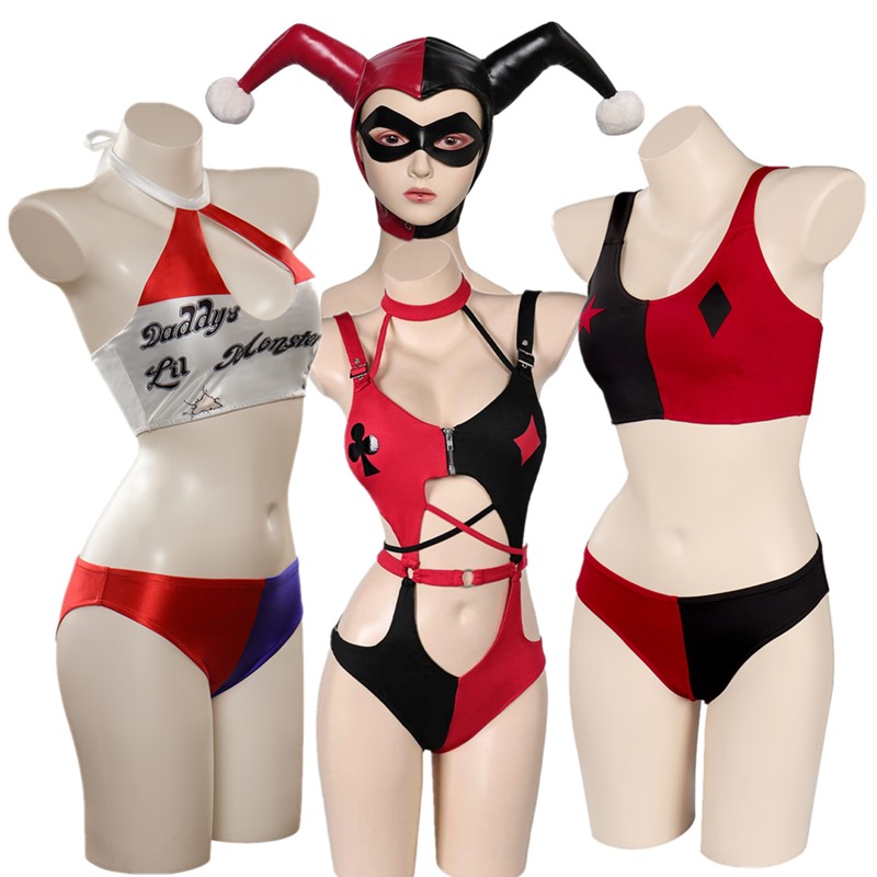 Anime Harley Quinn Cosplay - Quinzel ชุดชั้นในคอสเพลย์เซ็กซี่เครื่องแต่งกายผู้หญิงเสื้อกั๊กกางเกงขาสั้นชุดแฟนตาเซียวิกปาร์ตี้เทศกาลฮาโลวีน