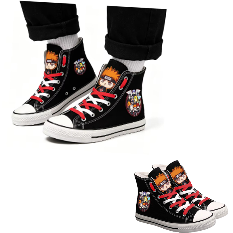 Anime Cosplay Idea - รองเท้าผ้าใบหุ้มข้อ Naruto Uzumaki สำหรับผู้ชายและผู้หญิง รองเท้าลำลองแบบแบน รองเท้าคู่รัก