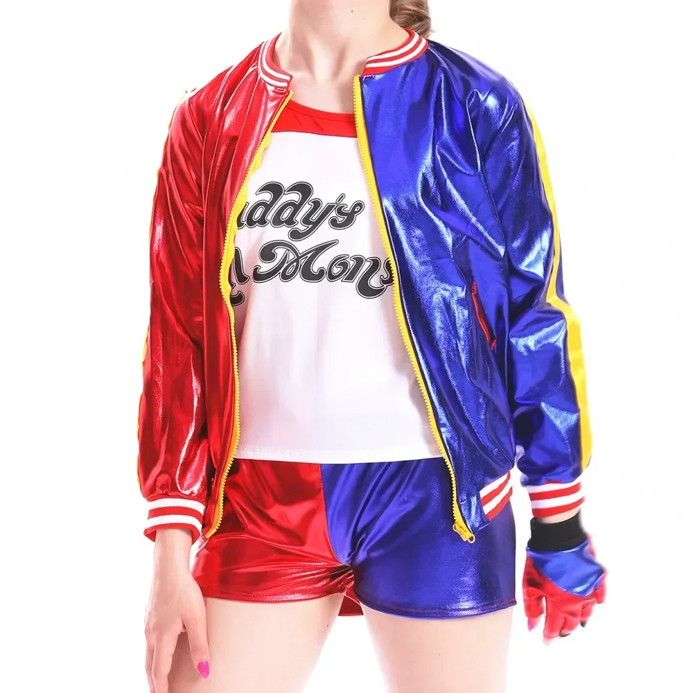 Anime Harley Quinn Cosplay - เสื้อยืดควินน์สำหรับเด็กผู้หญิงเสื้อแจ็คเก็ตเครื่องแต่งกายวันฮาโลวีนเครื่องแต่งกายคอสเพลย์วันควินน์สำหรับเด็กผู้หญิงชุดฮาร์เลย์