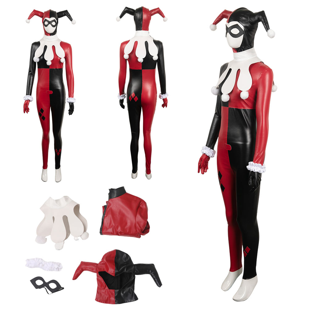 Anime Harley Quinn Cosplay - ฆ่าตัวตาย Quinzel คอสเพลย์ผู้ใหญ่หญิง Jumpsuit เครื่องแต่งกาย Blindfold