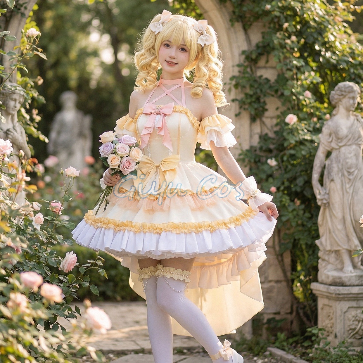 Anime Cosplay Diy - สาวน้อยเวทมนตร์ มาโดกะ มาจิก้า โทโมเอะ มามิชุดคอสเพลย์ชุดคาร์นิวัลชุดปาร์ตี้ฮาโลวีนหน้ากากสำหรับผู้หญิงเกม
